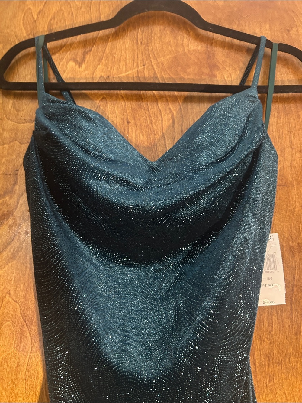 B Darlin Teal Glitter Cowl Neck Mini Dress - Picture 2 of 13